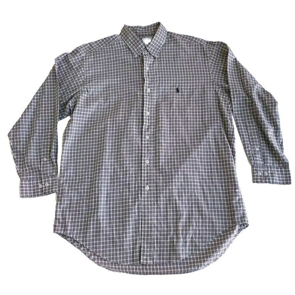 Mens Ralph Lauren Yarmouth Brown Plaid LS Button Down Shirt Size 16 32/33